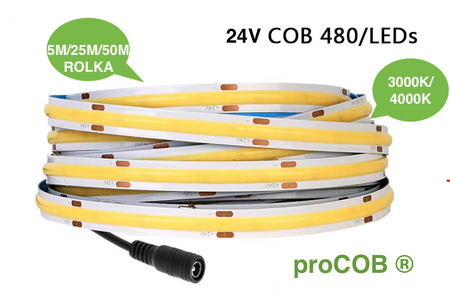 Taśma LED proCOB® 24V 11W ciepła 480 LED CRI>90-5m ULLS29 proCOB®