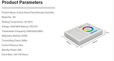 Mi Light panel B8- 8 strefowy dotykowy RGB+CCT 2.4G Original Milight© FUT B8